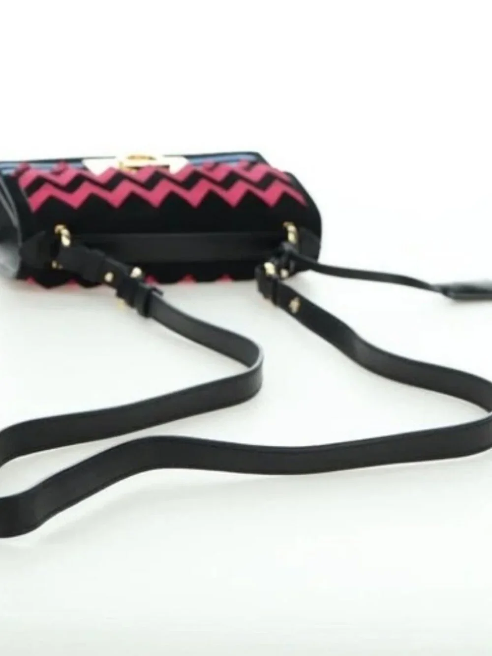 Salvatore Ferragamo Gancini Shoulder Bag Suede Black Pink gold Auth ARZ419M